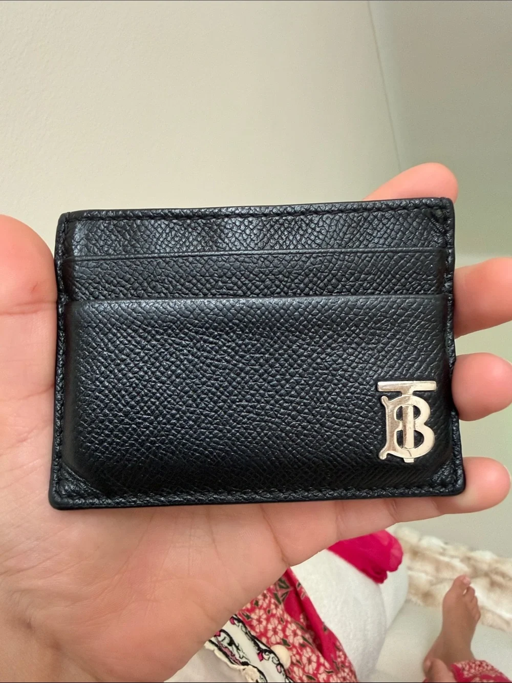Burberry Black Textured Leather TB Monogram Card Holder